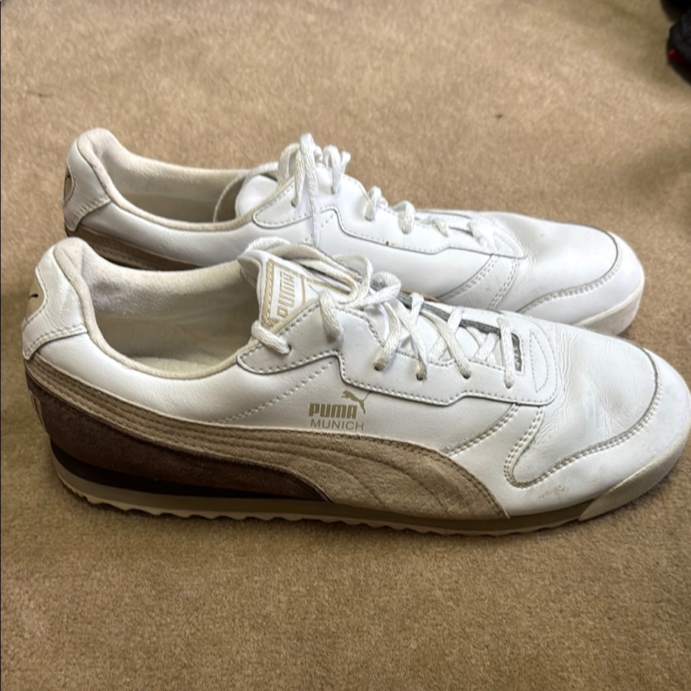Puma White and Brown Sneakers with Retro Design
